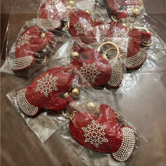 Read, bedazzled mitten keychain, charms with bells, and tassels - Picture 2 of 2